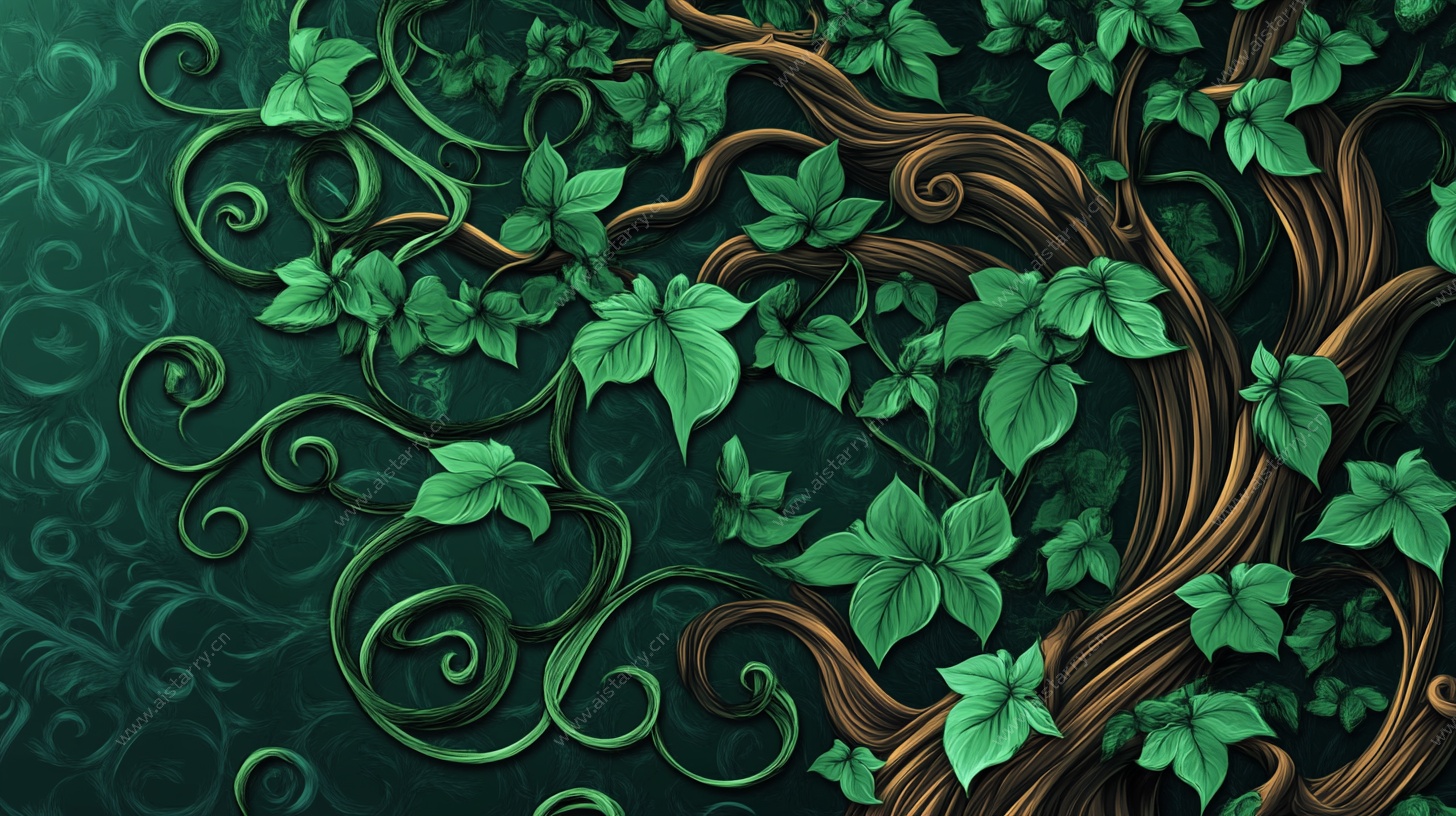 藤蔓缠绕的奇幻植物图景