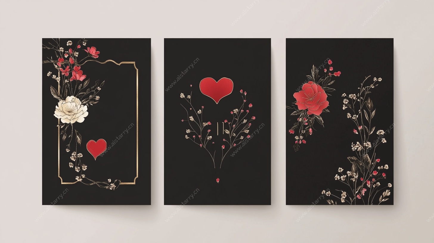 三联花卉爱心装饰画