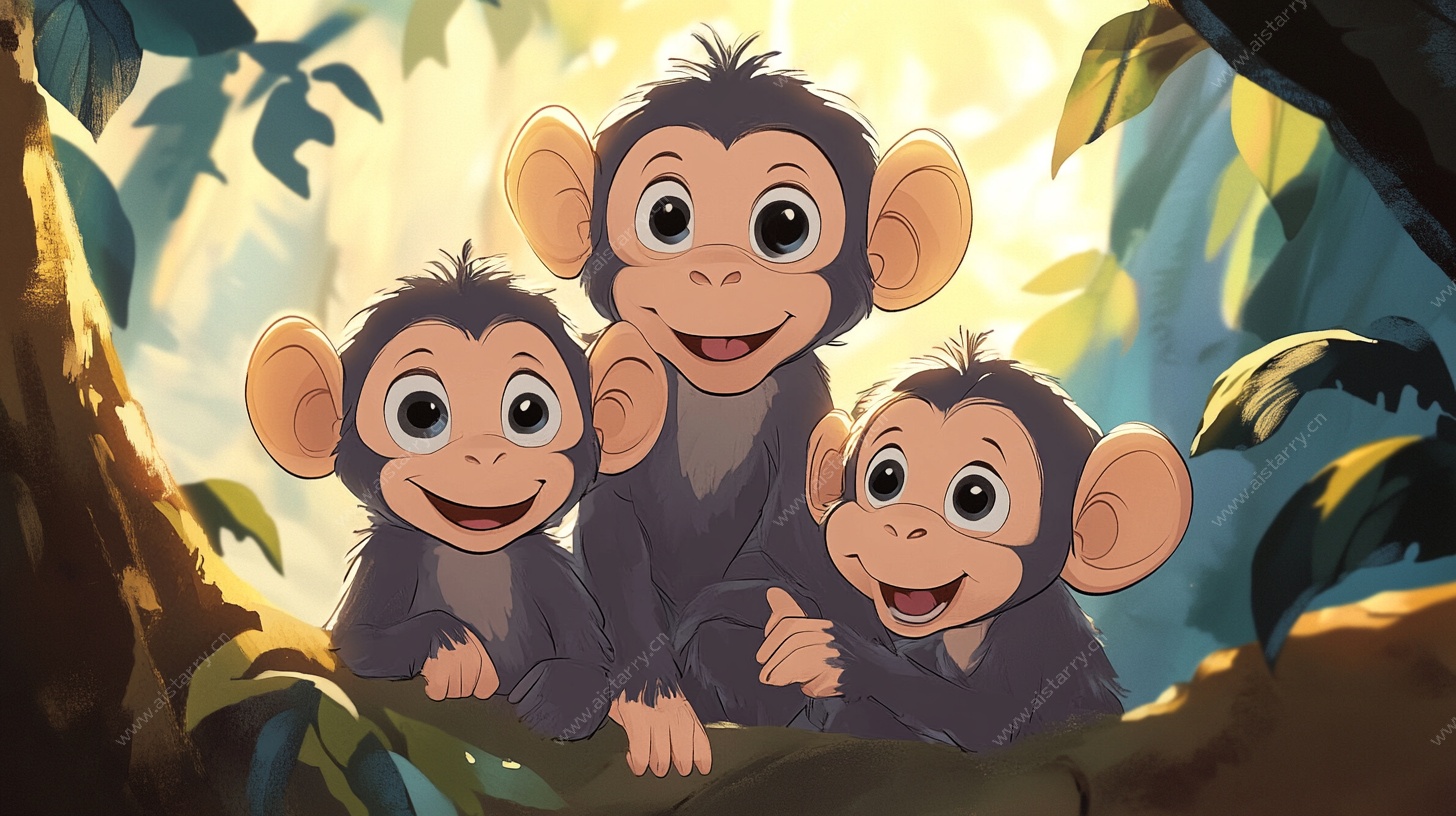 三只小猴的森林欢乐时光