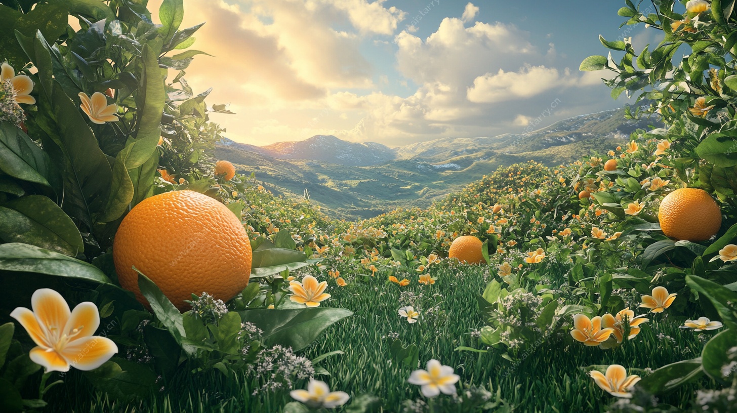 田园橙景 阳光洒落的果园