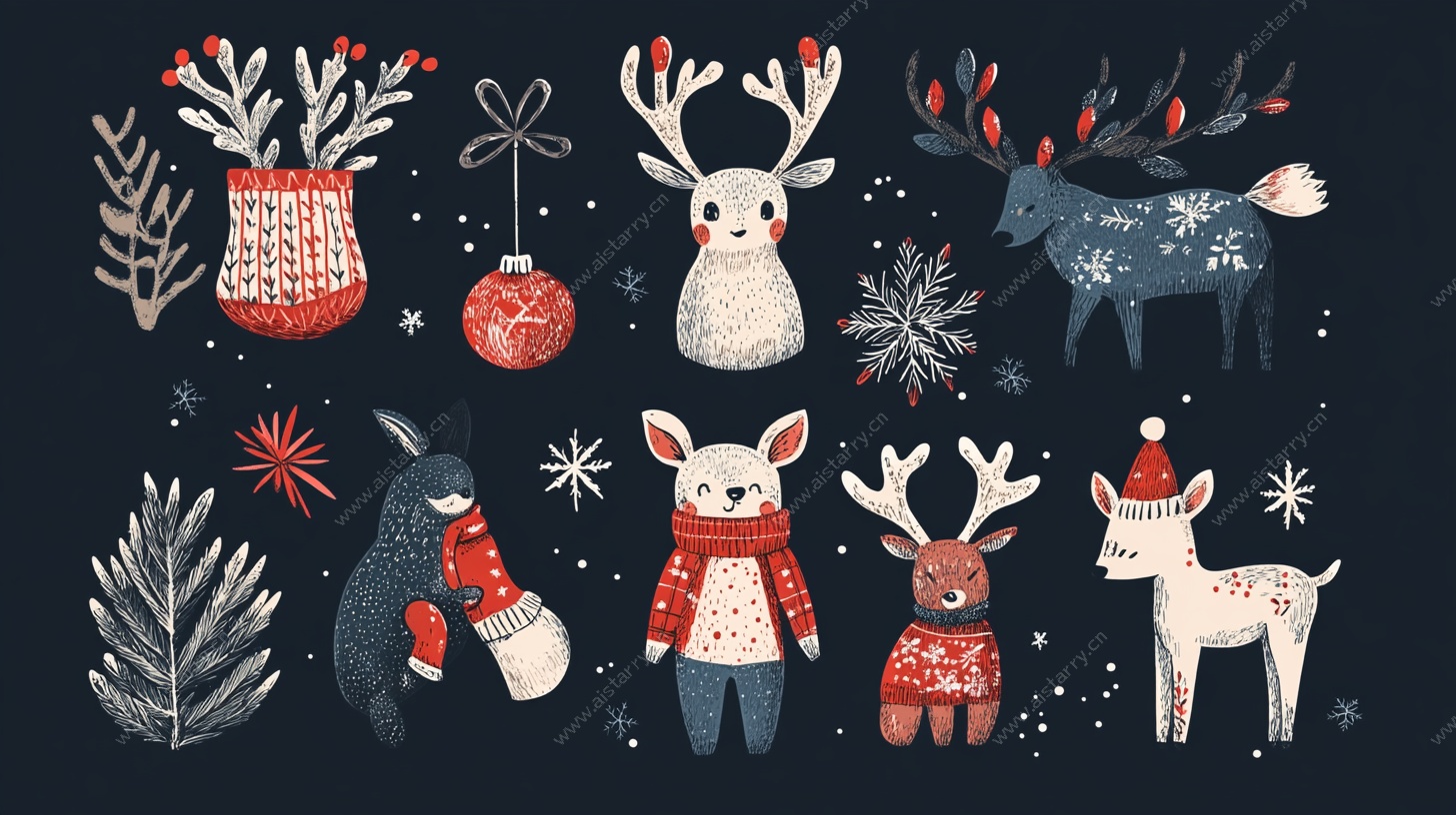圣诞动物插画集合