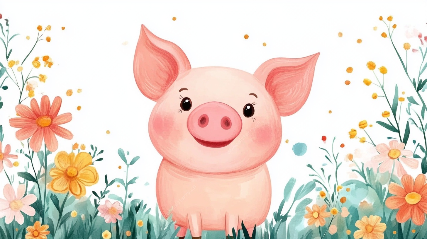 花丛中的快乐小猪