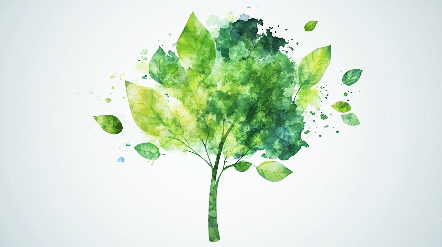 水彩风格绿色生机树