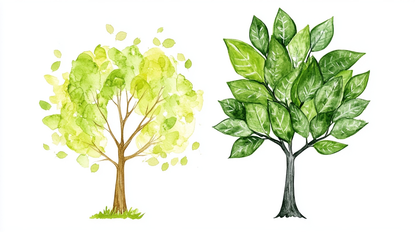 两棵水彩风绿植插画