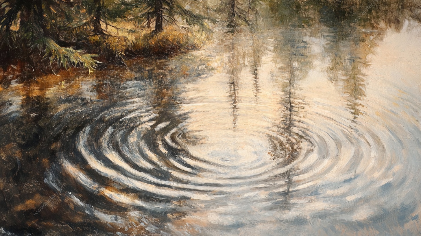 林间水波纹油画风景