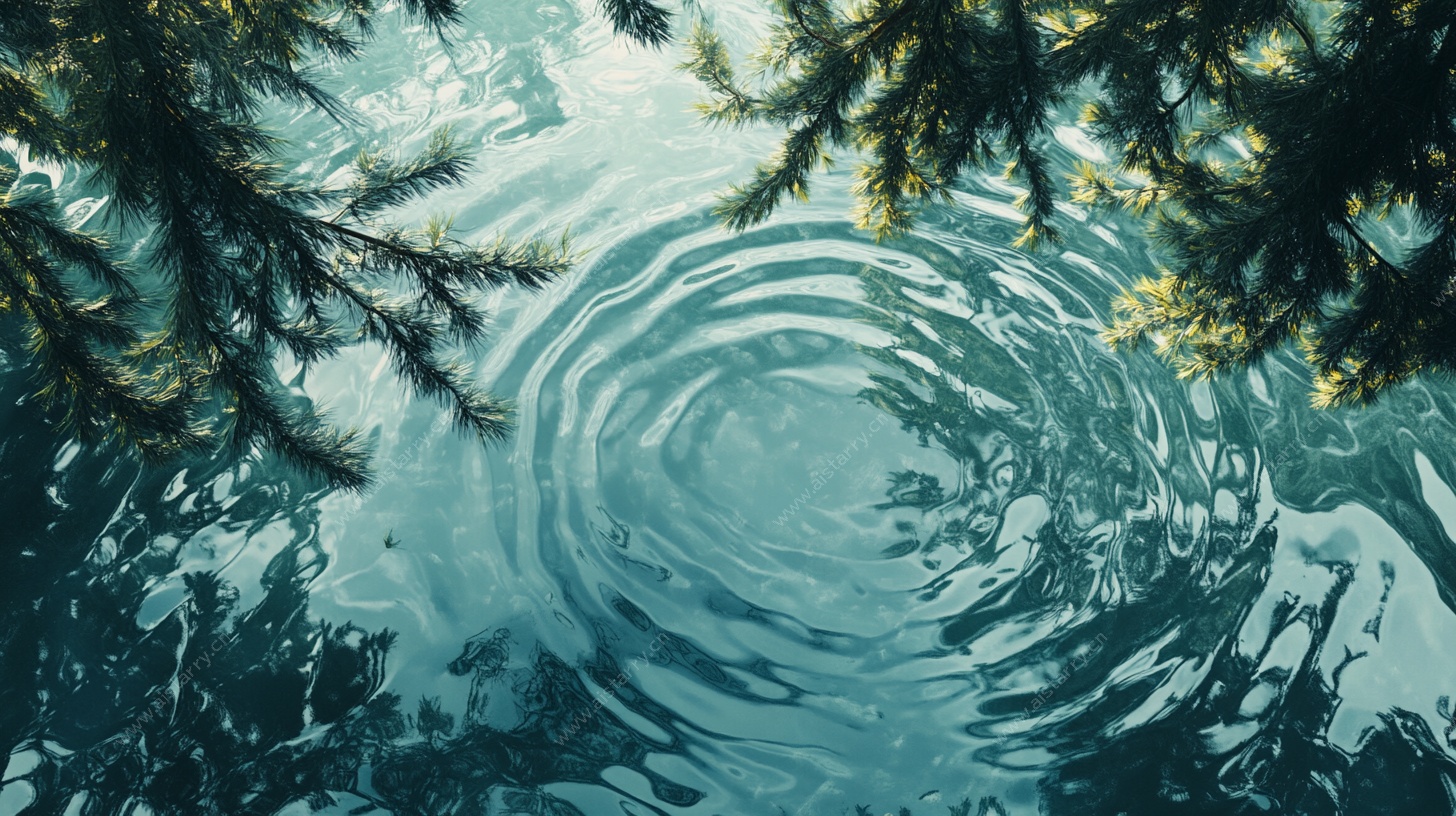 湖面涟漪与松枝