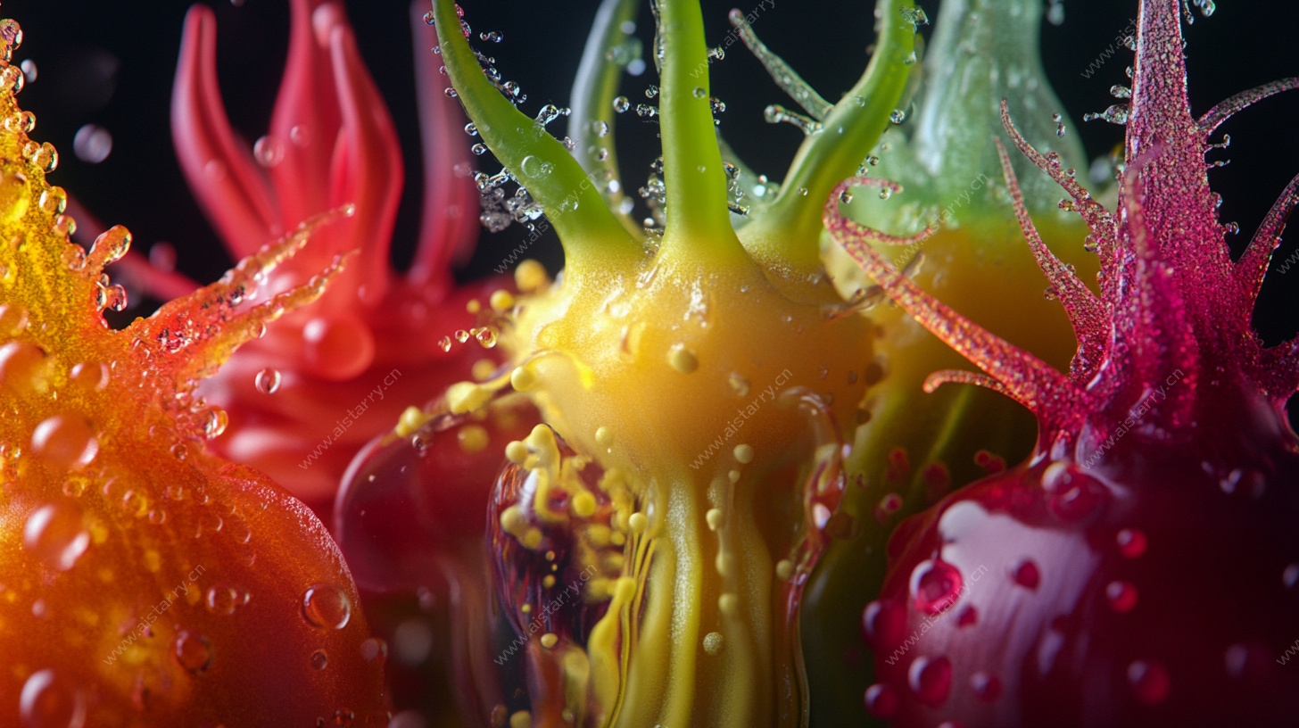多彩蔬果水滴艺术特写
