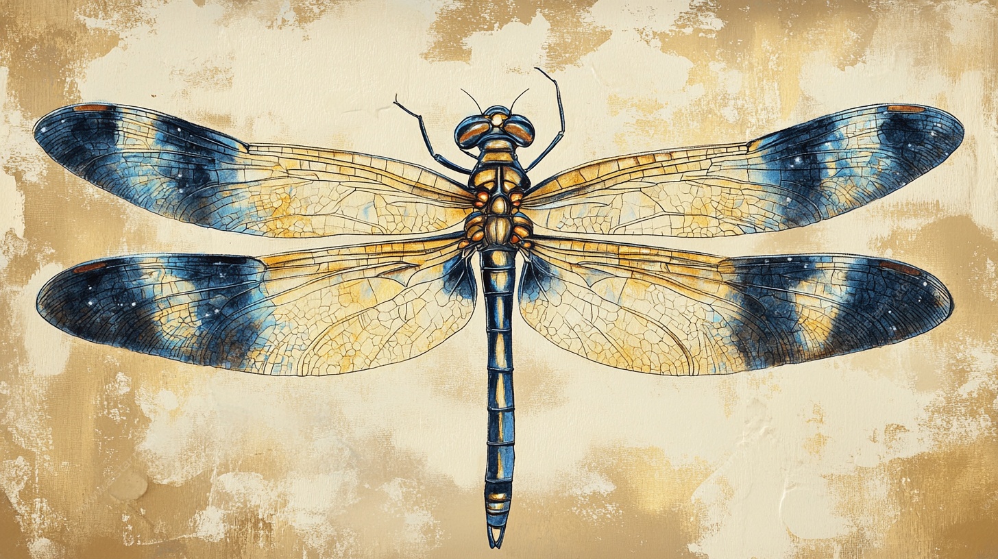 复古风蓝黄相间蜻蜓插画