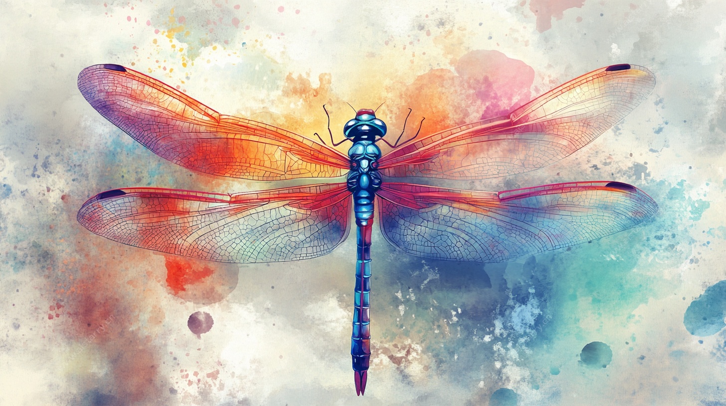 水彩蜻蜓梦幻艺术插画