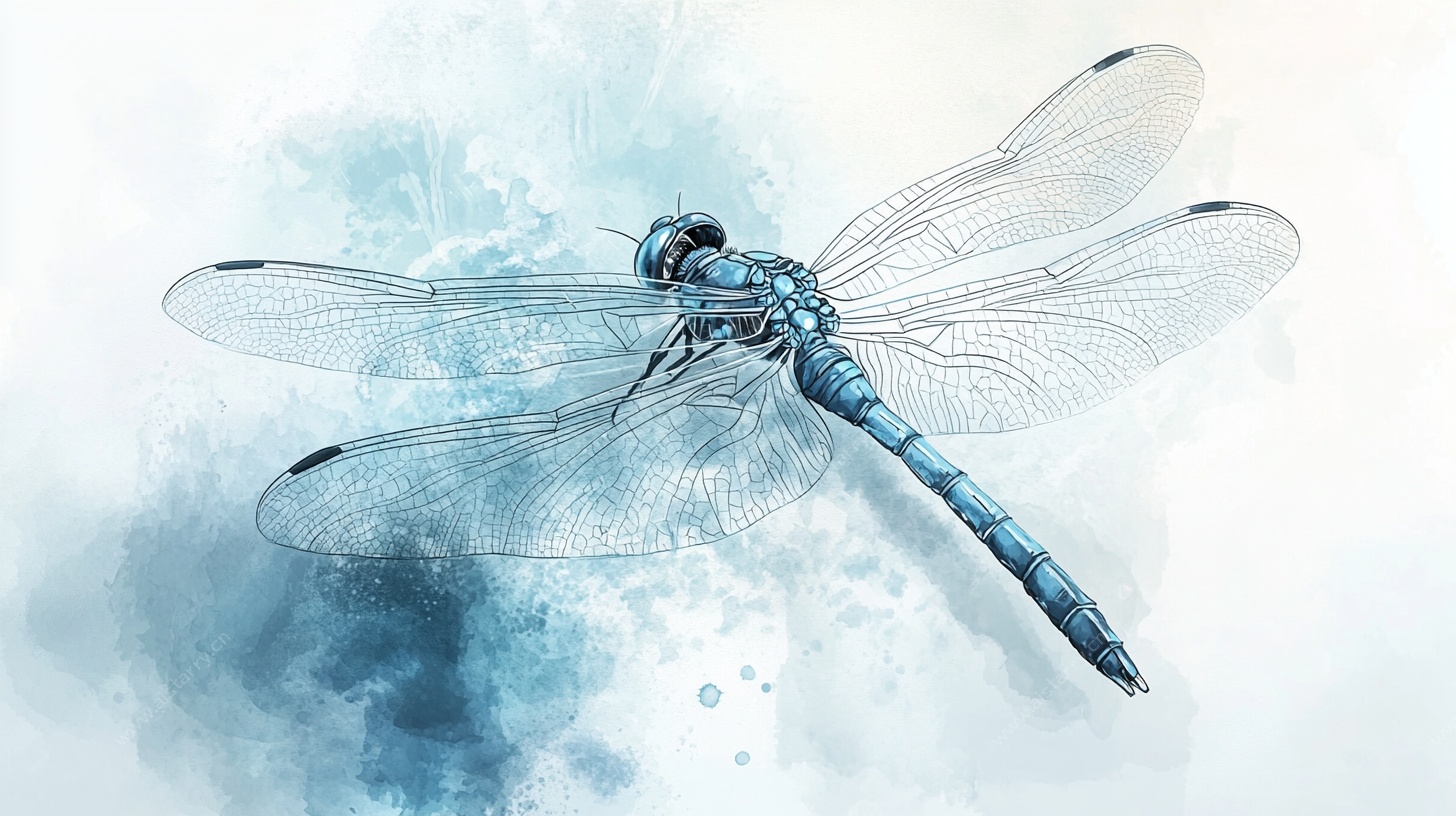 水墨风蓝蜻蜓插画