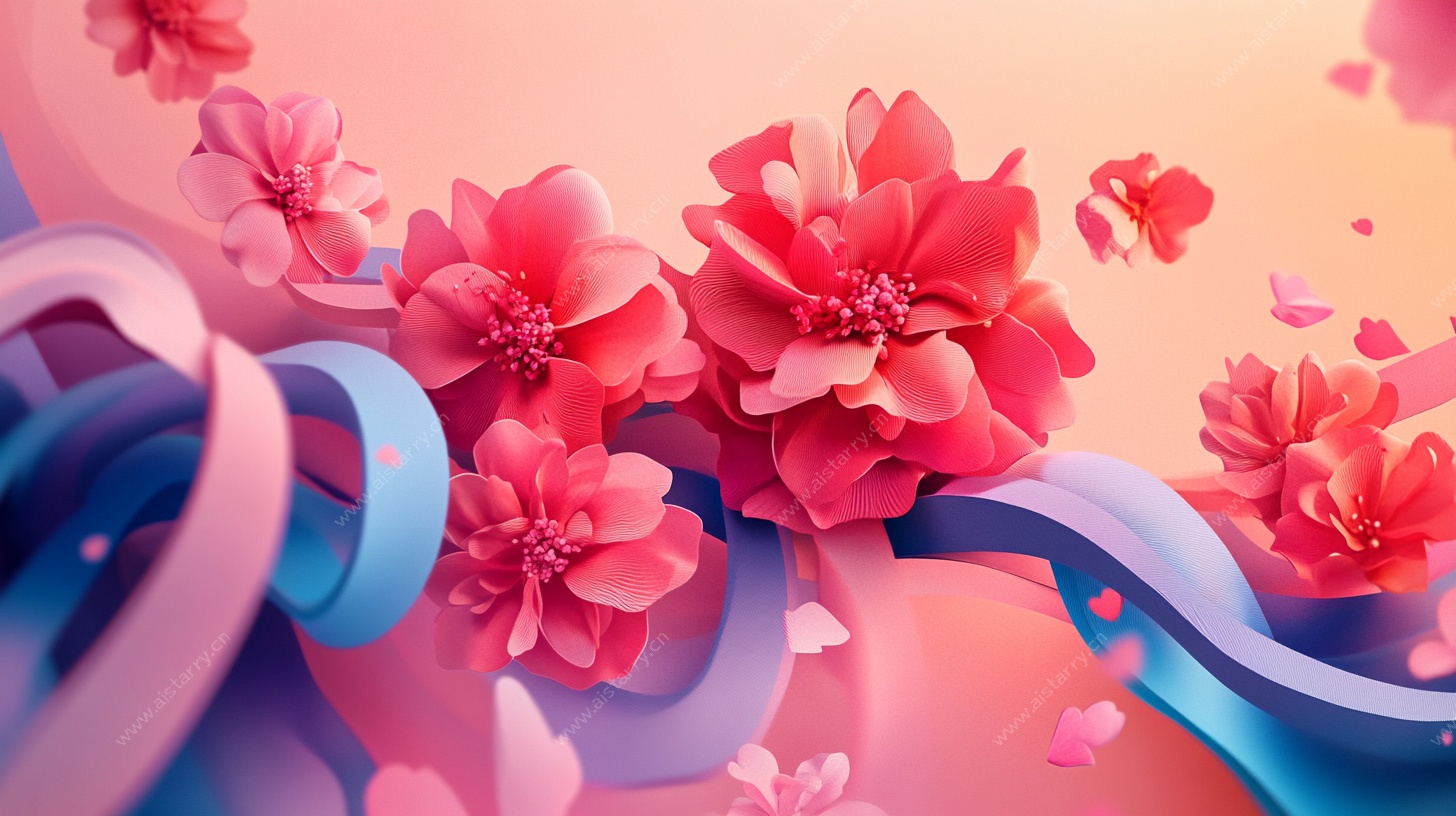 缤纷花卉灵动曲线图景