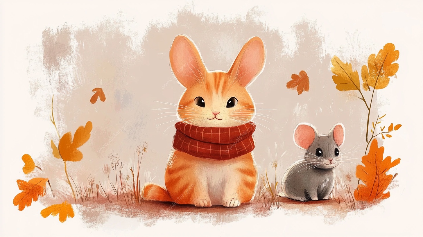 秋日萌宠 猫鼠和谐画面