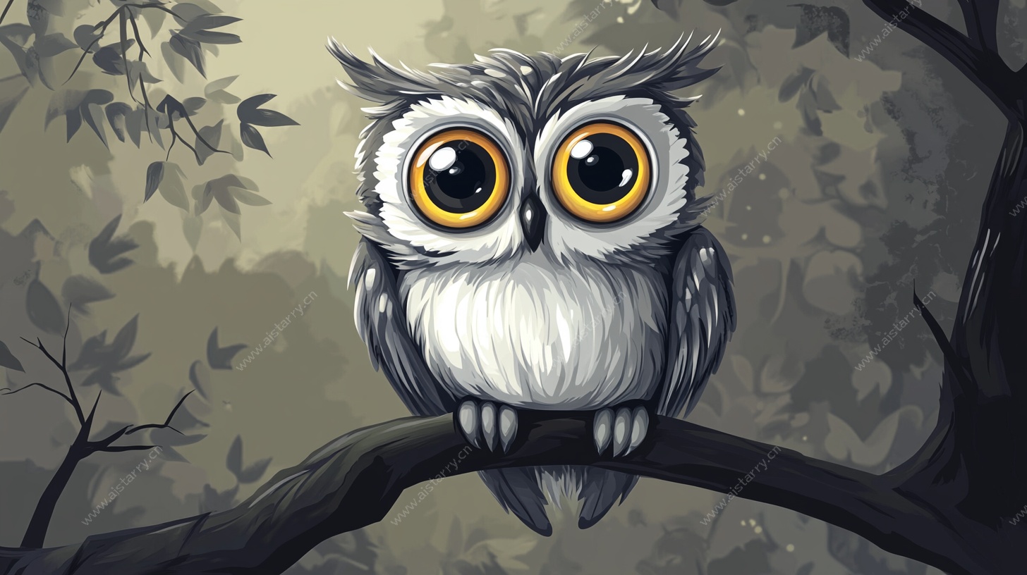 可爱猫头鹰栖于枝头