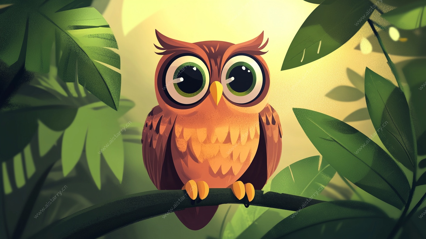 可爱猫头鹰栖息于丛林间