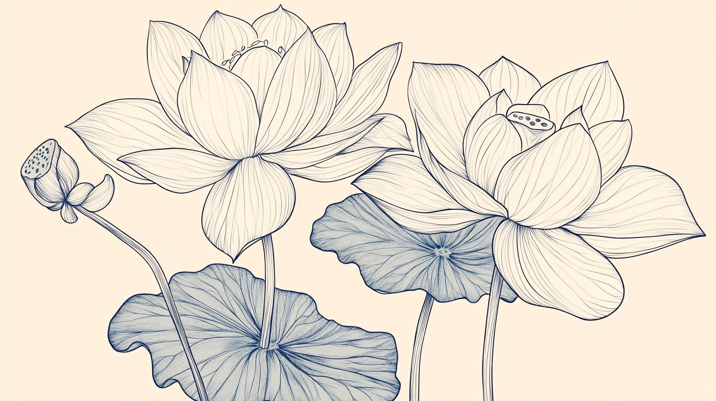 手绘清雅荷花图案