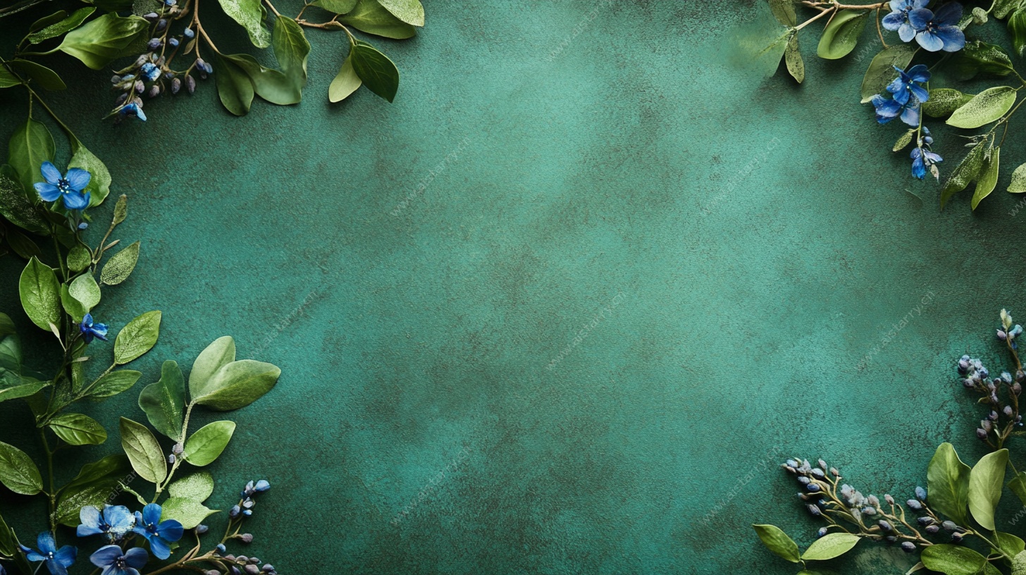 蓝花绿叶的复古背景图