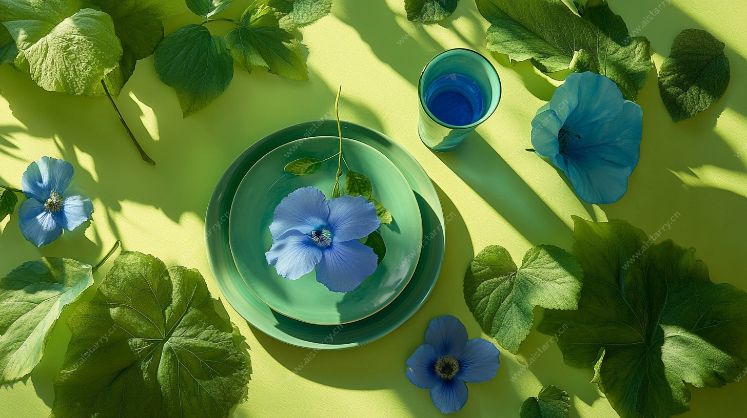 蓝花绿植摆拍静物美学