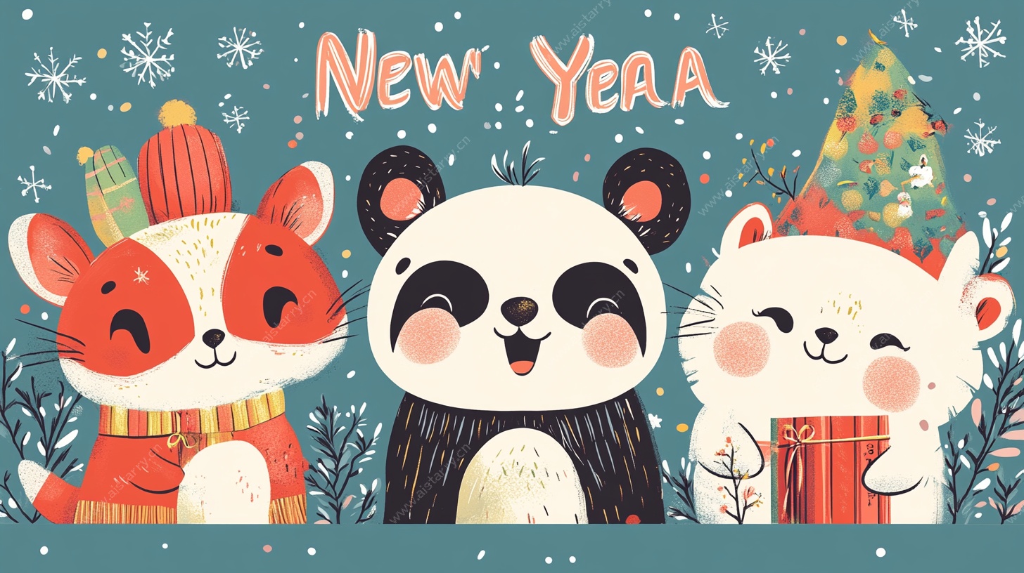 新年萌宠欢乐聚会图