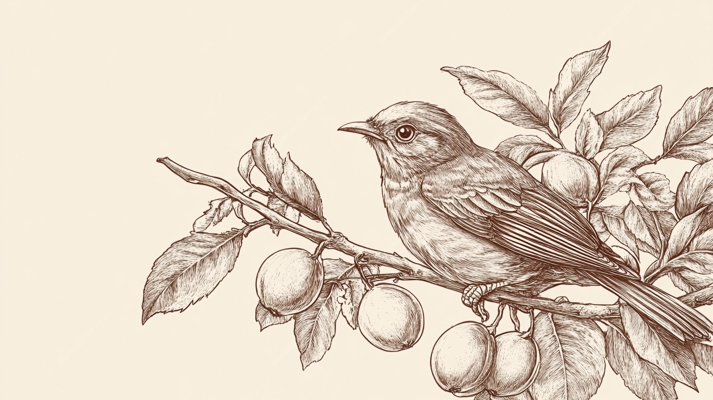 枝头栖鸟素描图