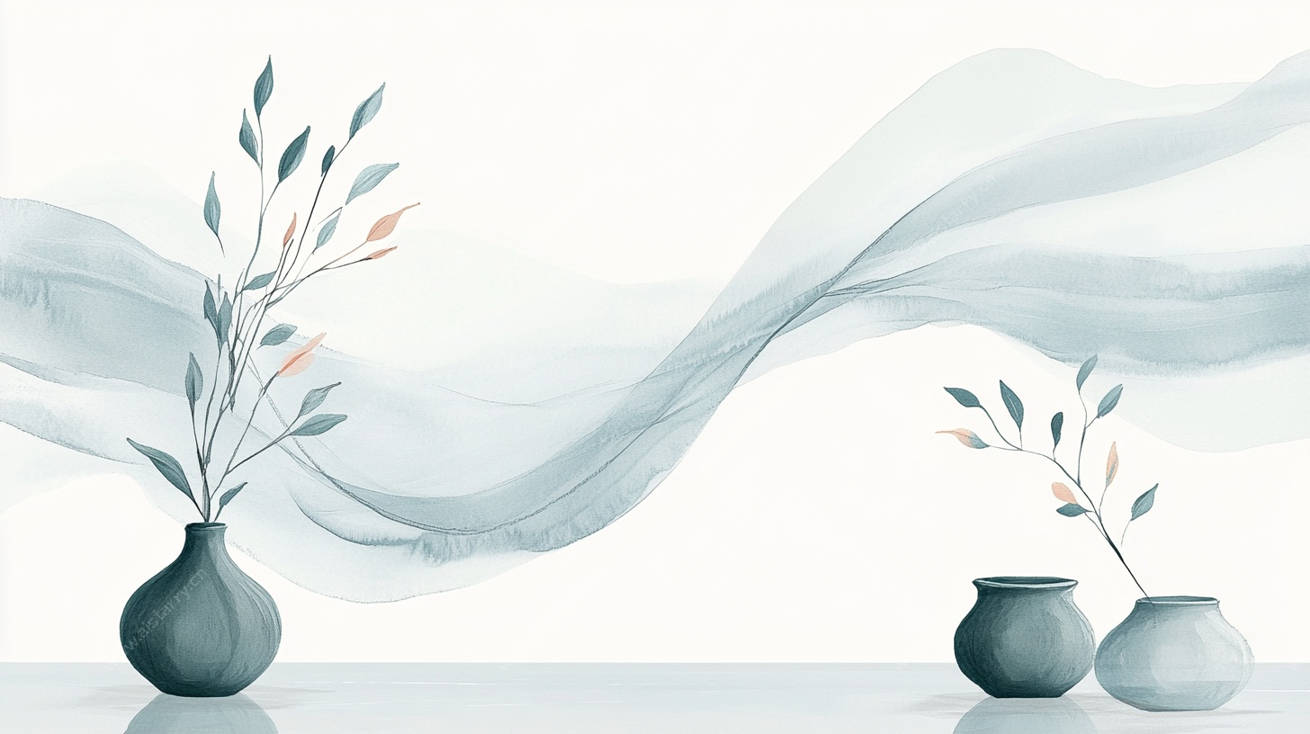 水墨风花瓶植物装饰画