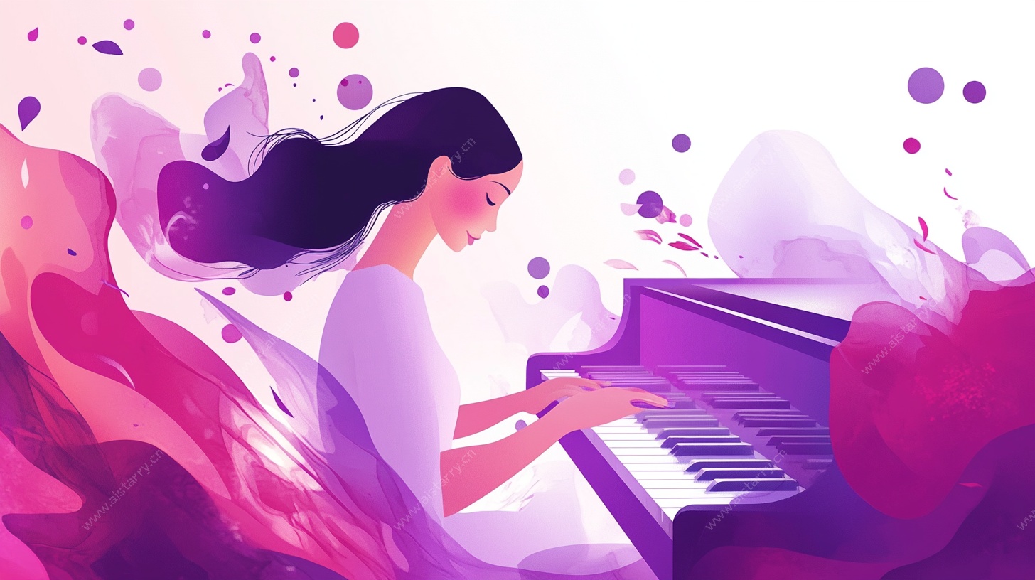 女子优雅弹奏梦幻钢琴画面