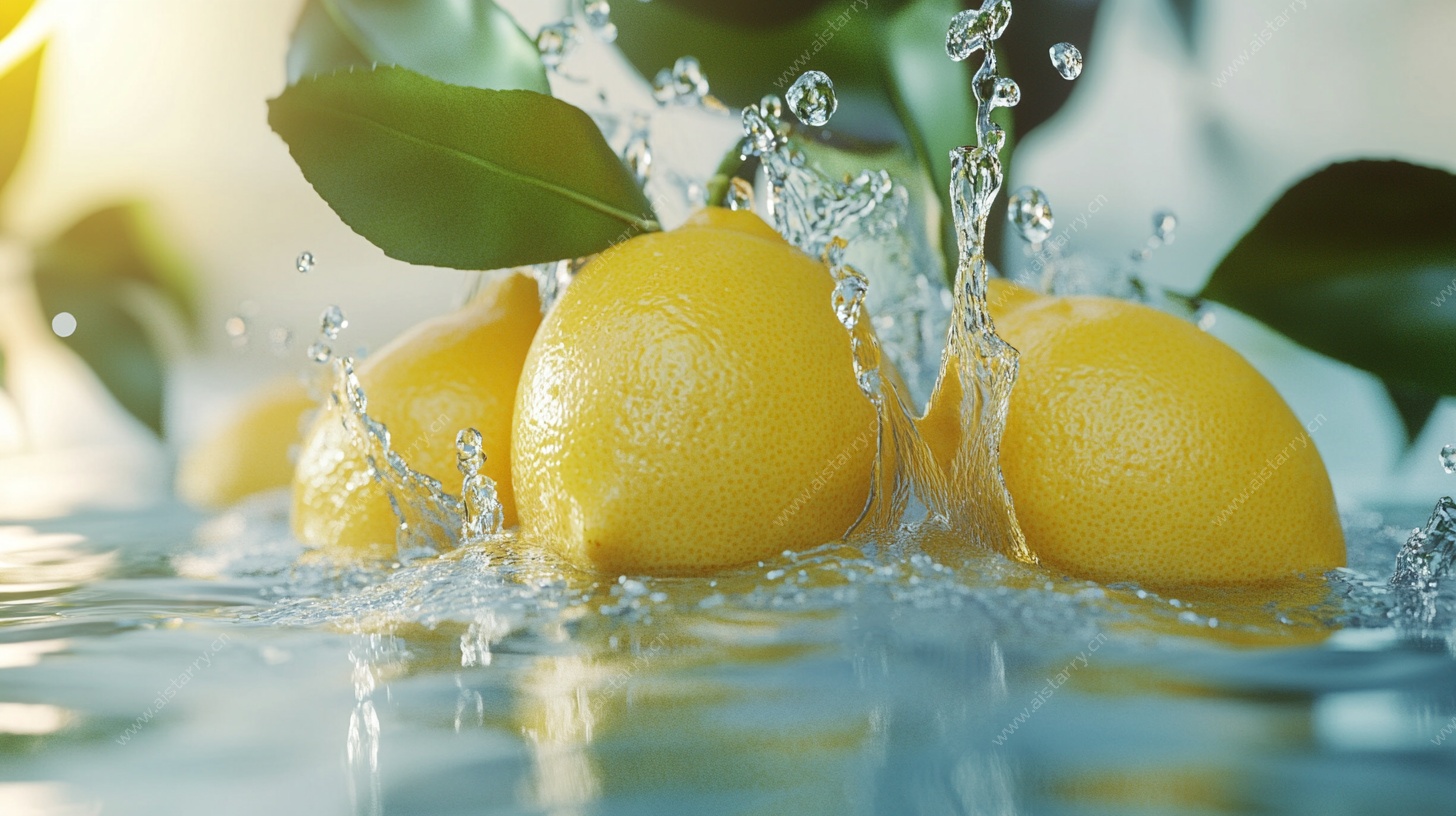 柠檬入水溅起清新水花