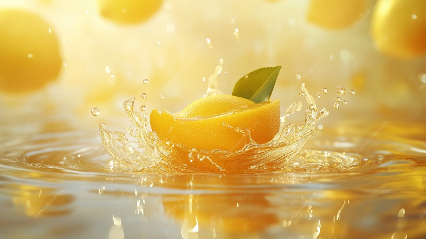 黄桃入水瞬间的灵动画面