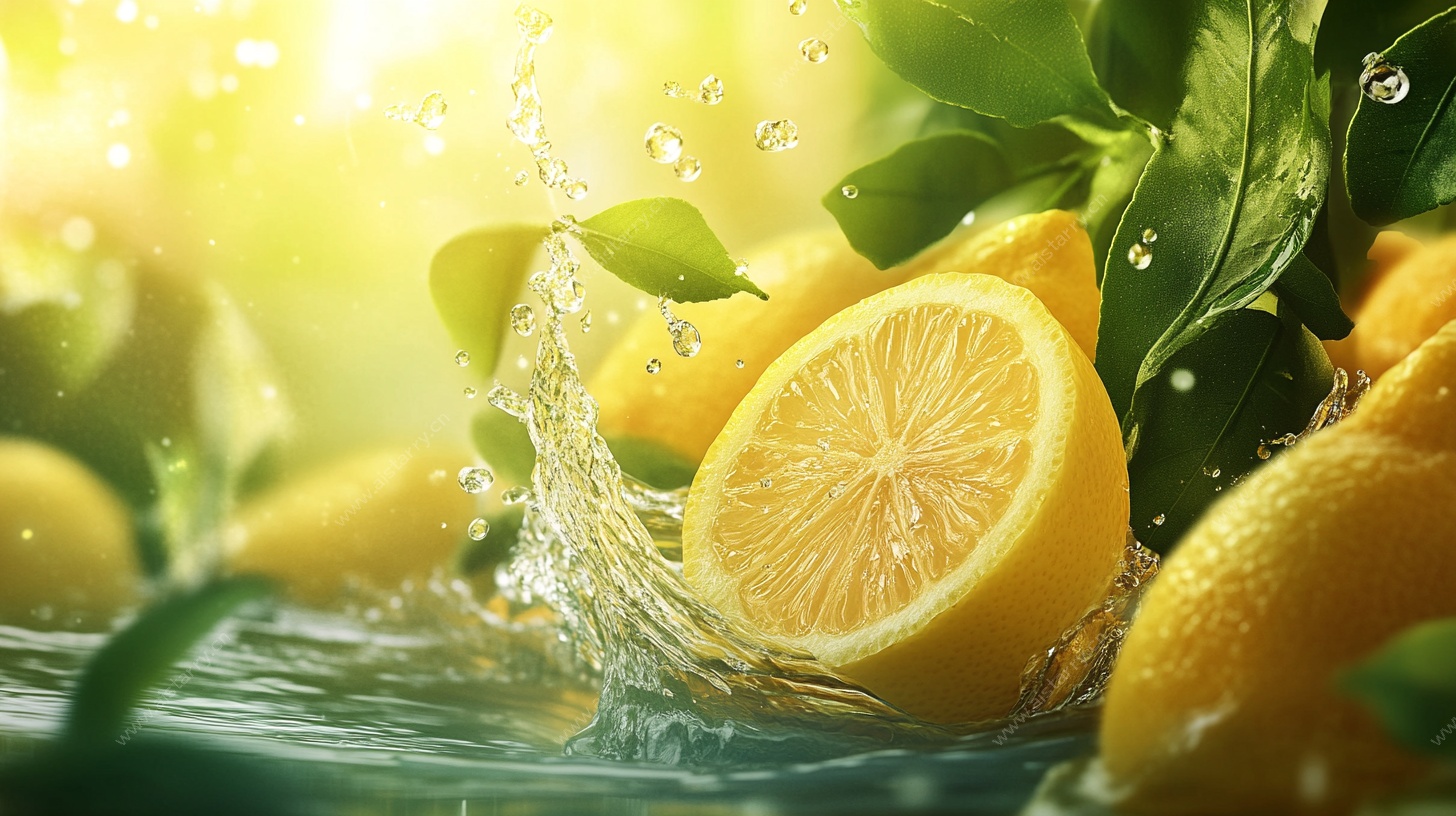 柠檬入水瞬间清新画面
