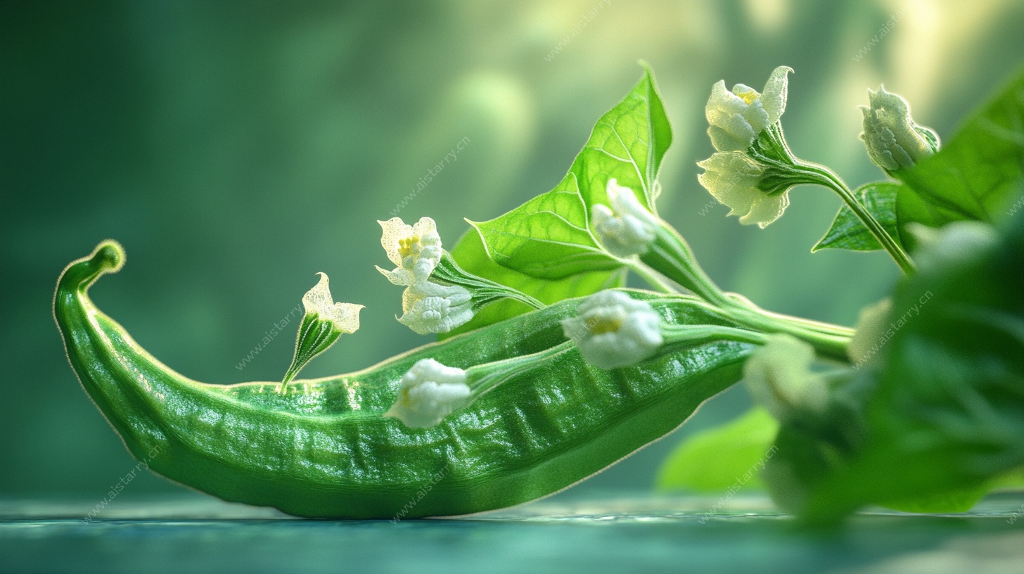 弯曲青椒伴白花特写