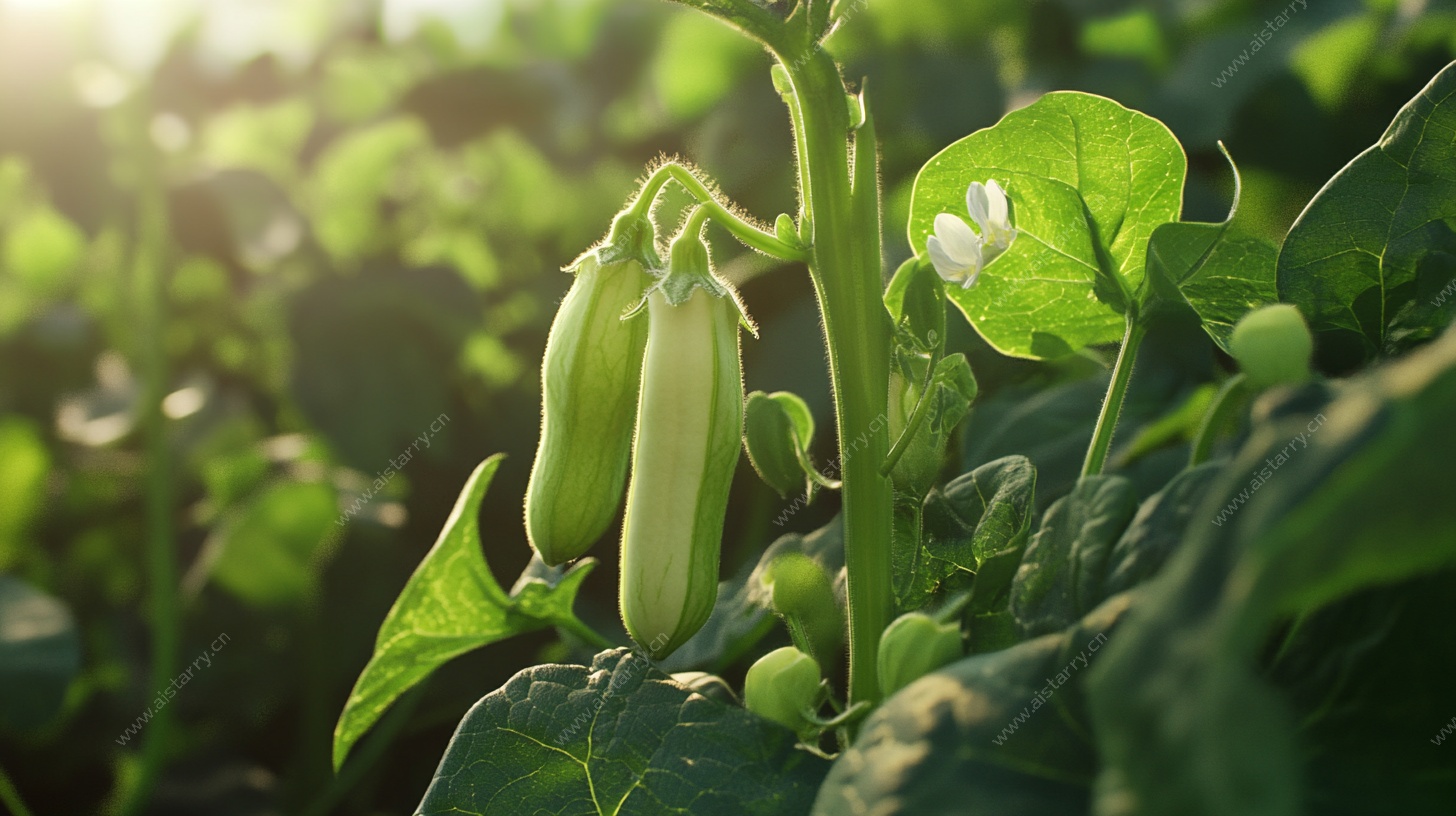 阳光下的鲜嫩豆角植株