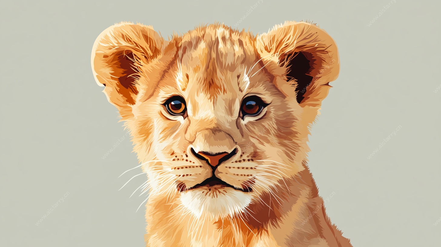 可爱小狮子肖像画