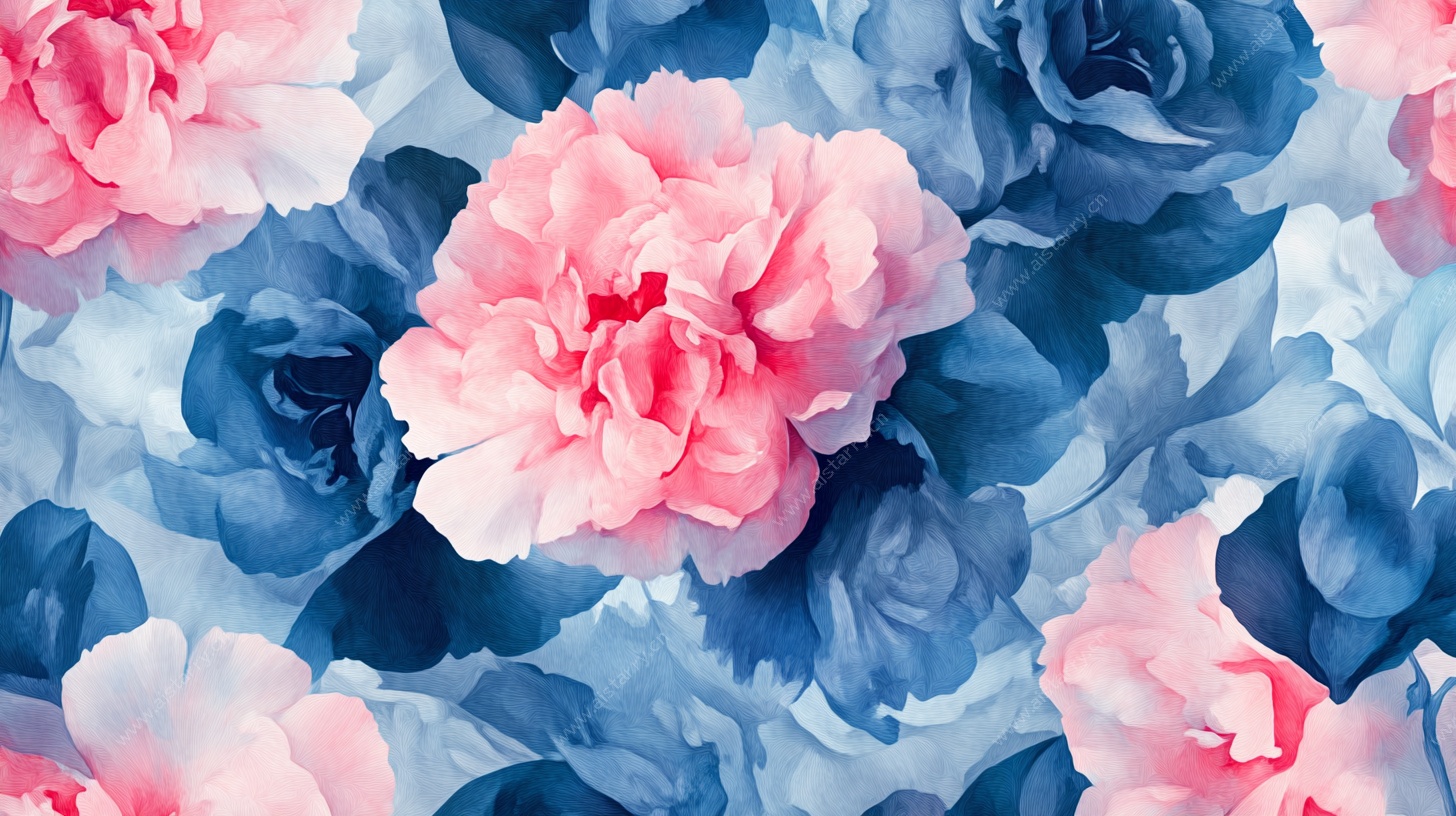 蓝粉花卉水彩图案