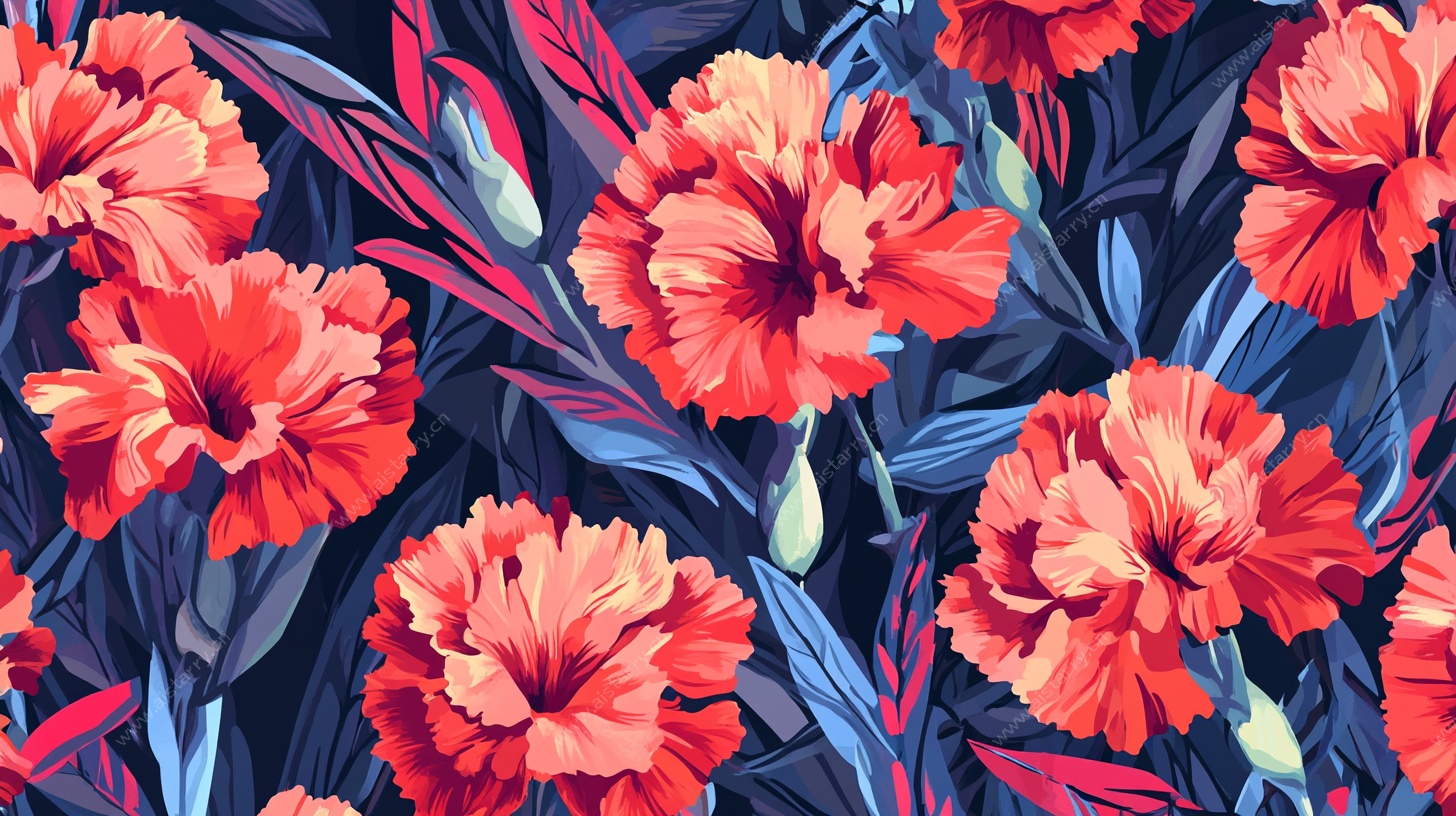 红色康乃馨花卉图案背景