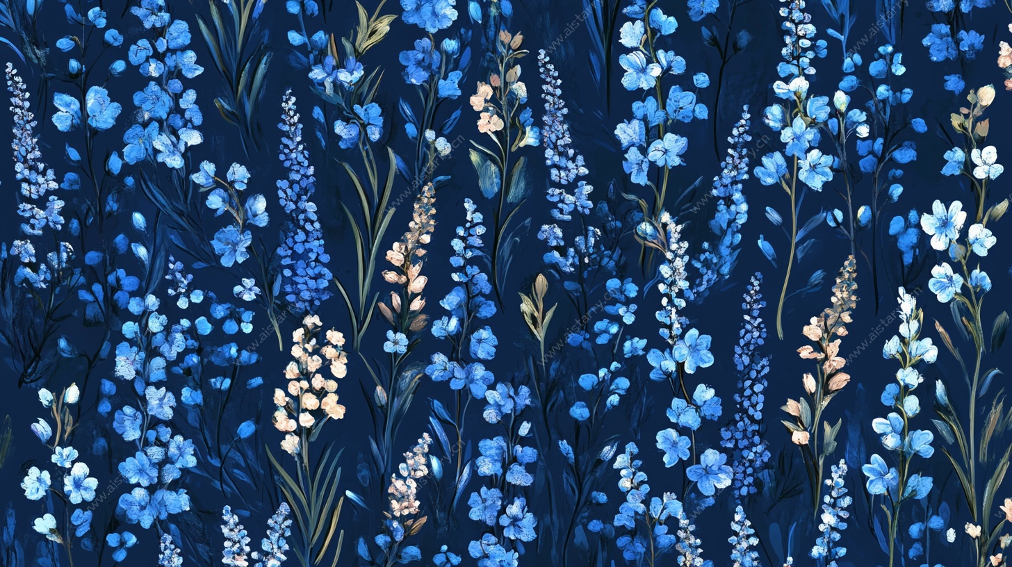 蓝色花卉无缝图案背景