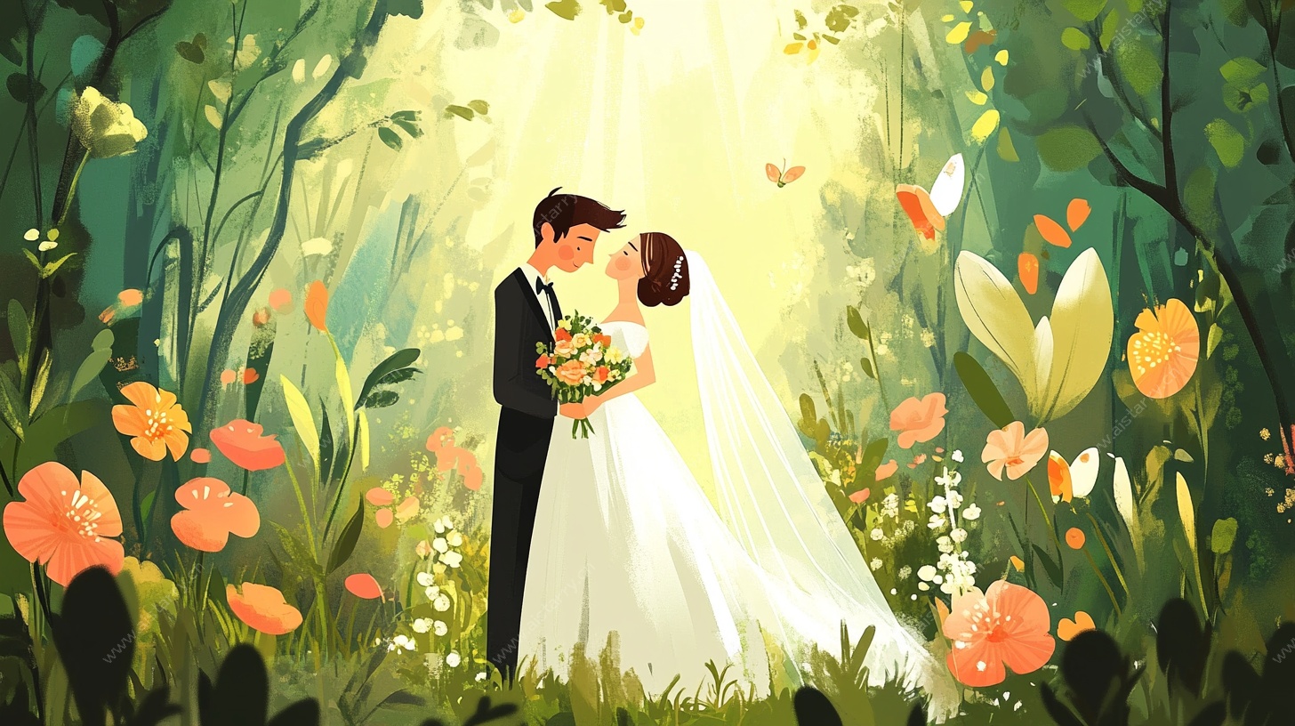 森林中的浪漫新婚时刻