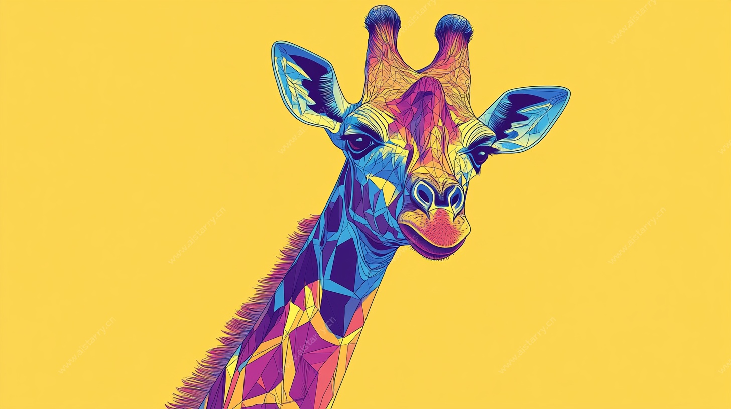 多彩长颈鹿头像插画