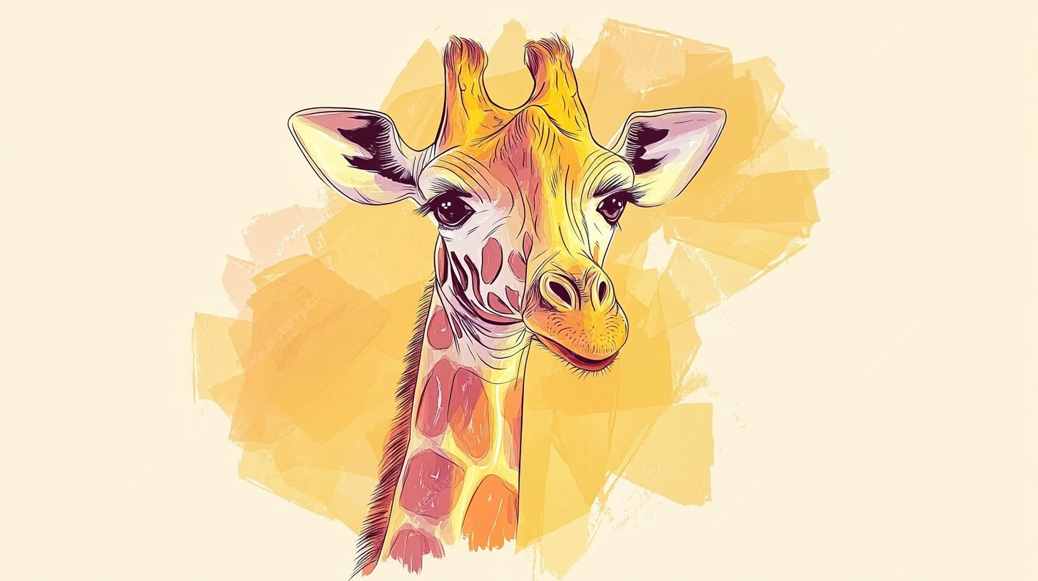 长颈鹿水彩插画头像