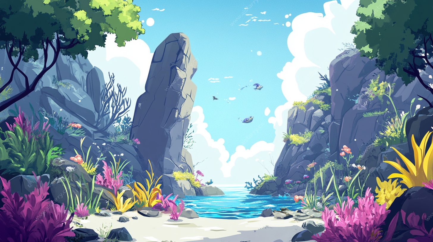 奇幻山林水边美景