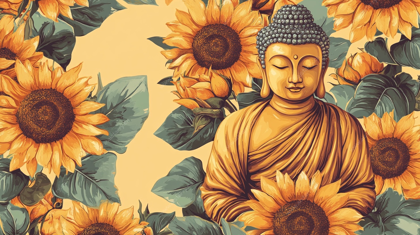 佛像与向日葵的静谧图景