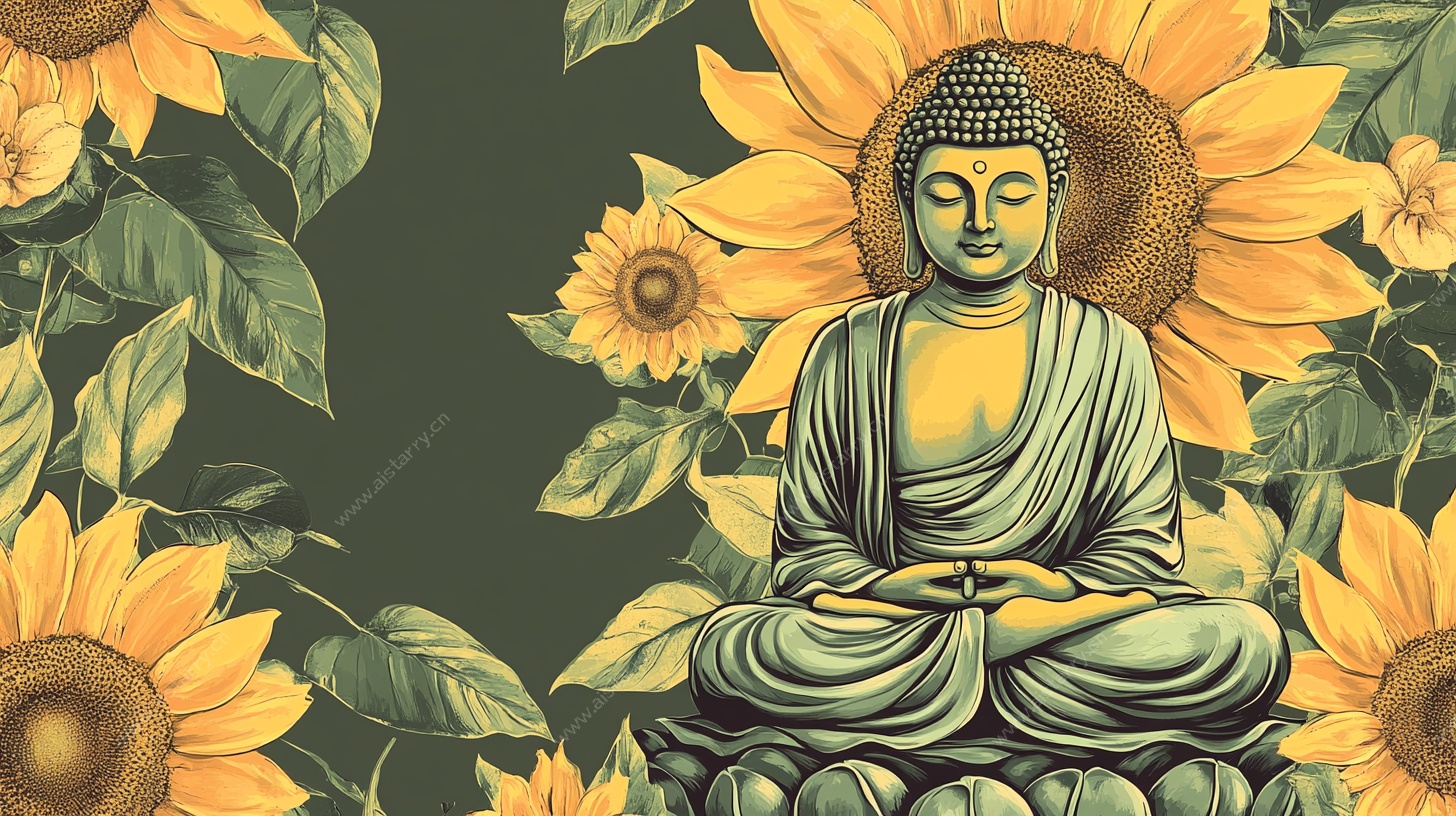 坐禅佛陀与向日葵插画