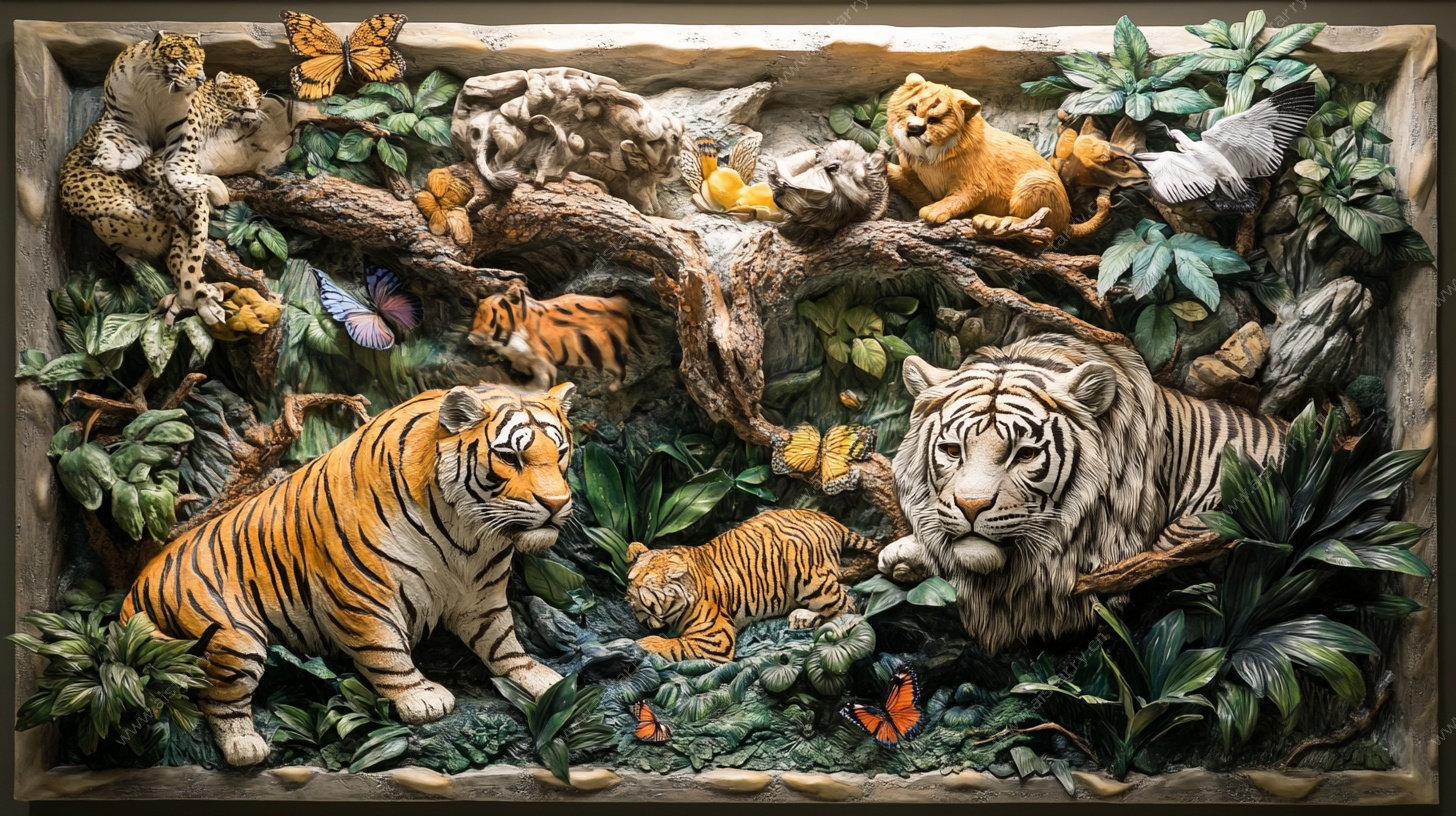 虎群森林浮雕艺术作品