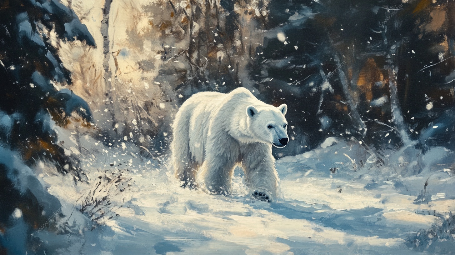 雪地中漫步的北极熊