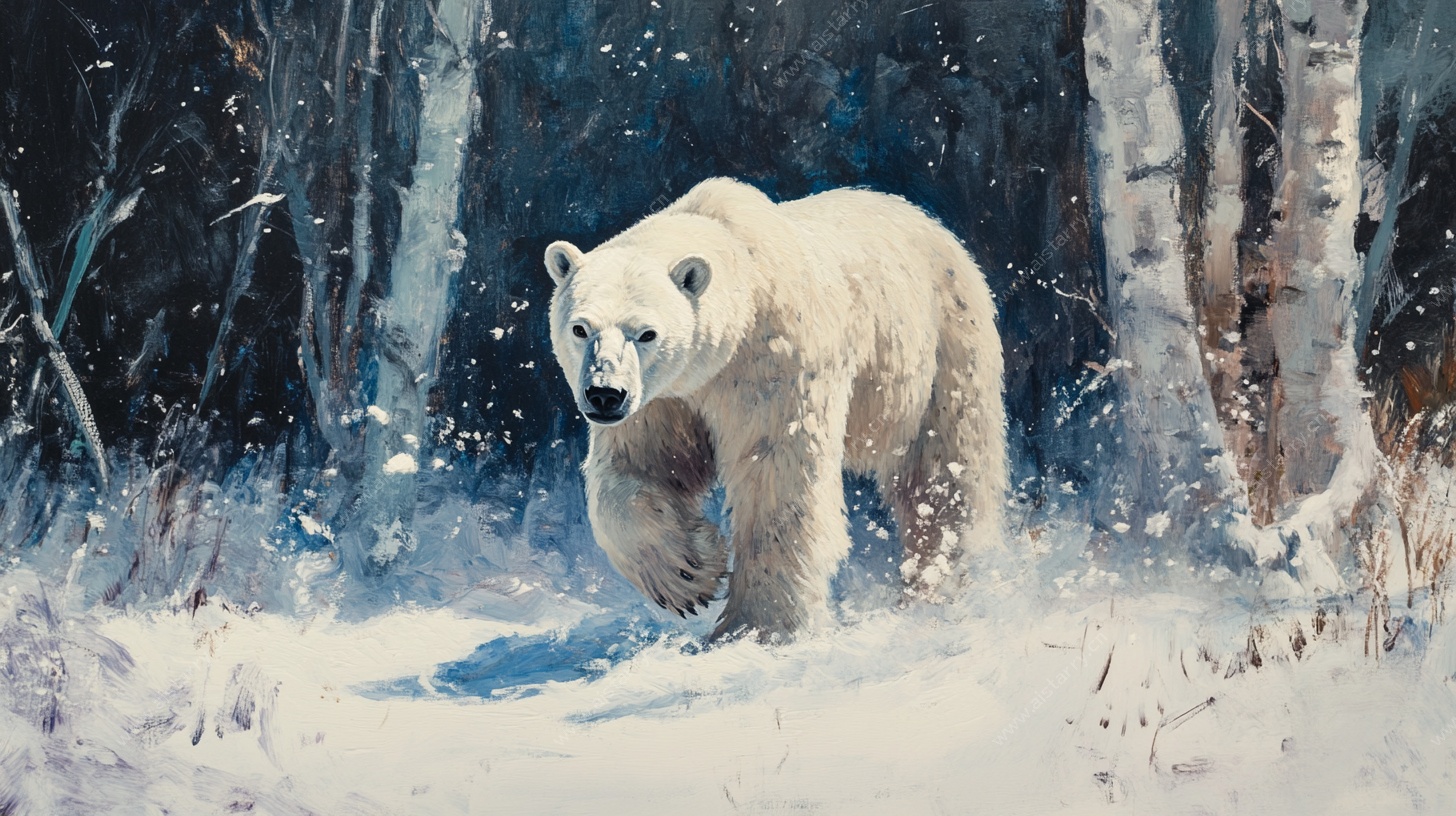 雪地中的独行北极熊