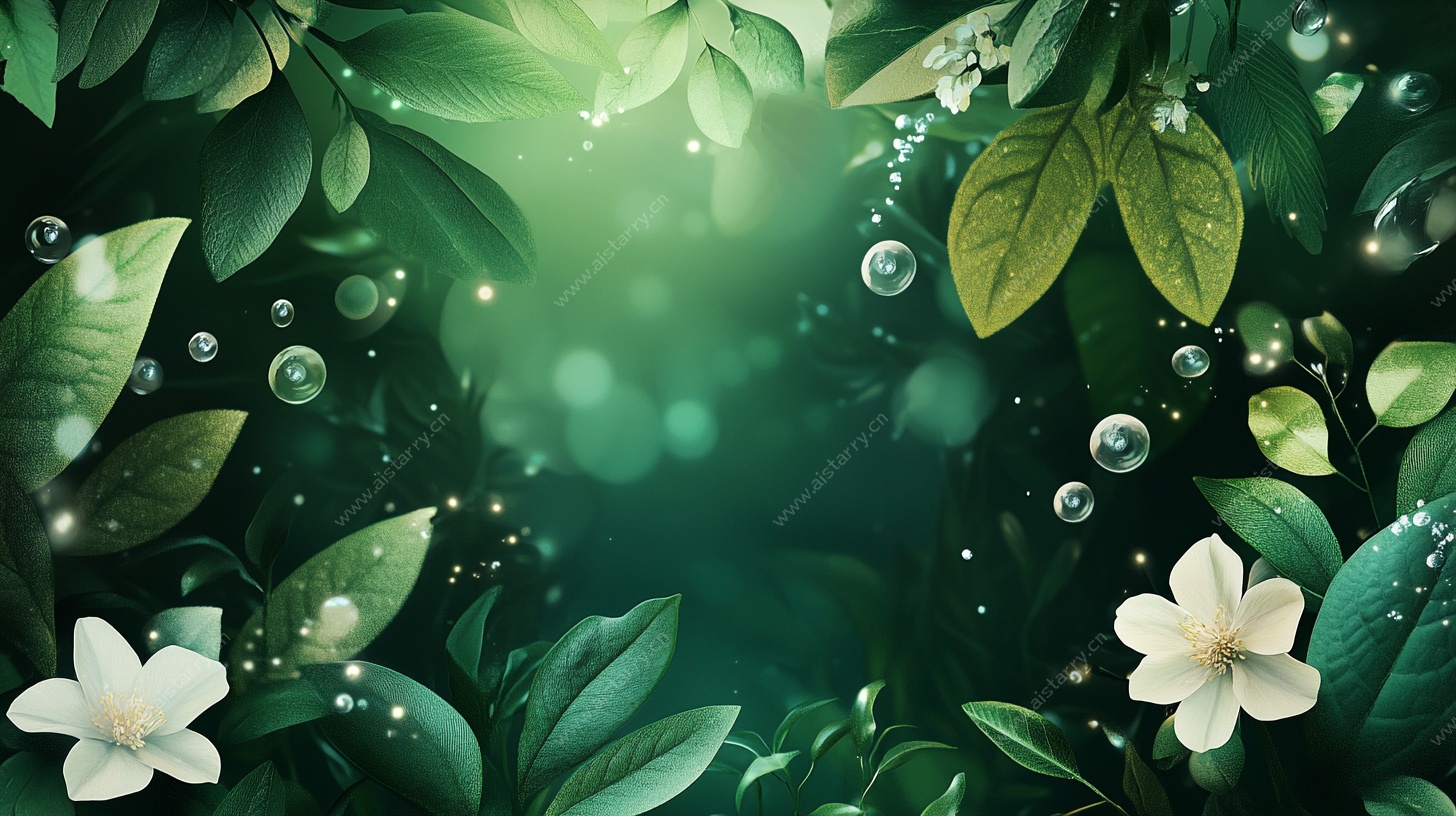 绿叶白花梦幻背景图
