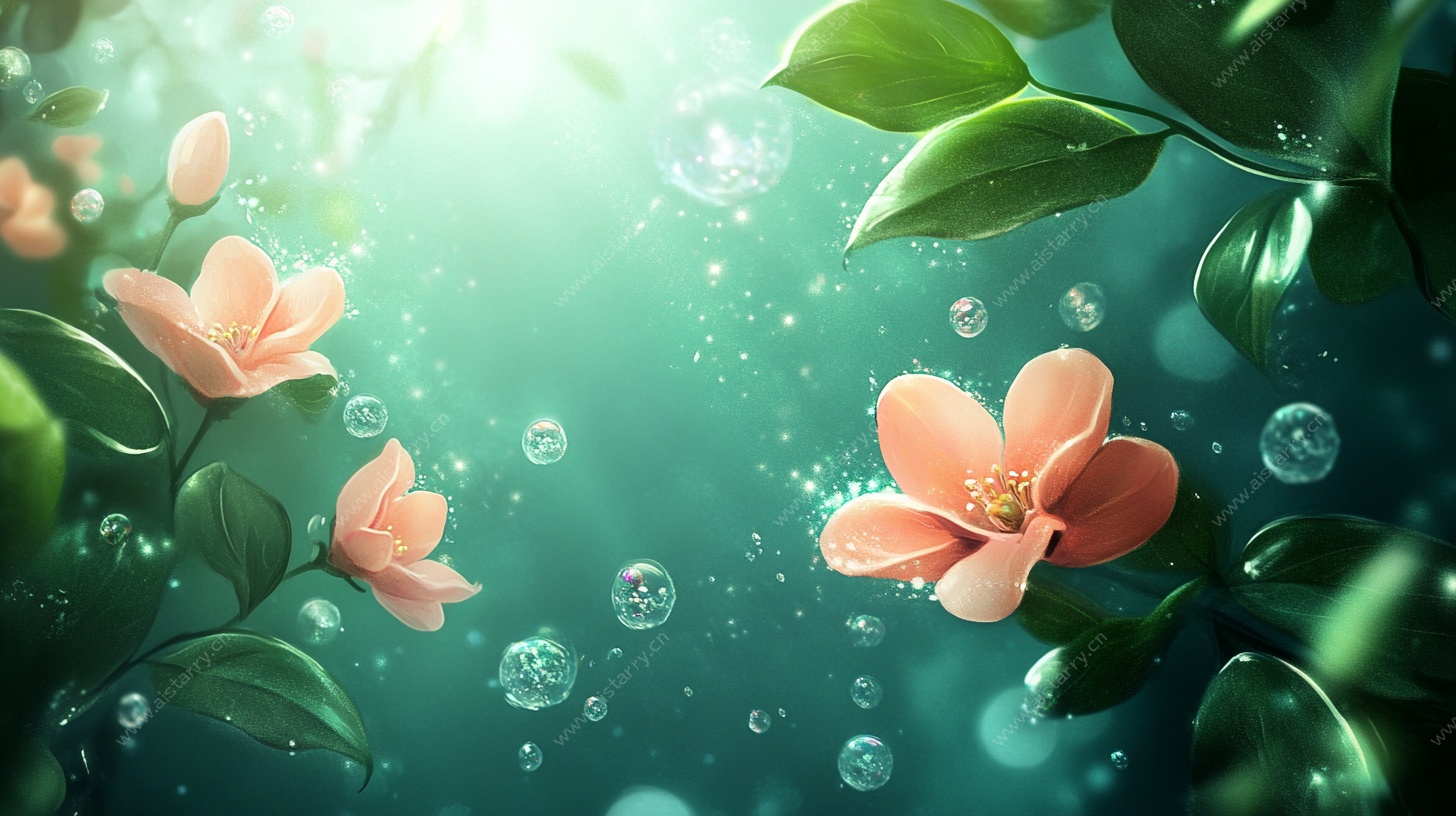 梦幻花卉泡泡清新插画