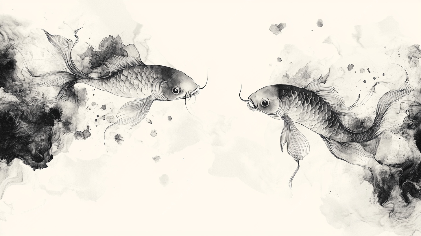 水墨双锦鲤