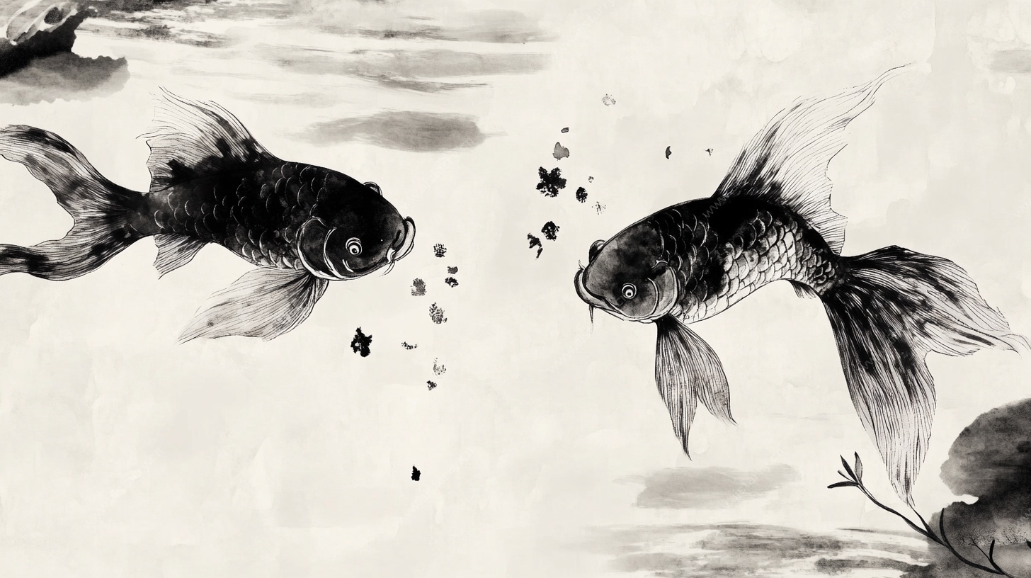 水墨双金鱼图