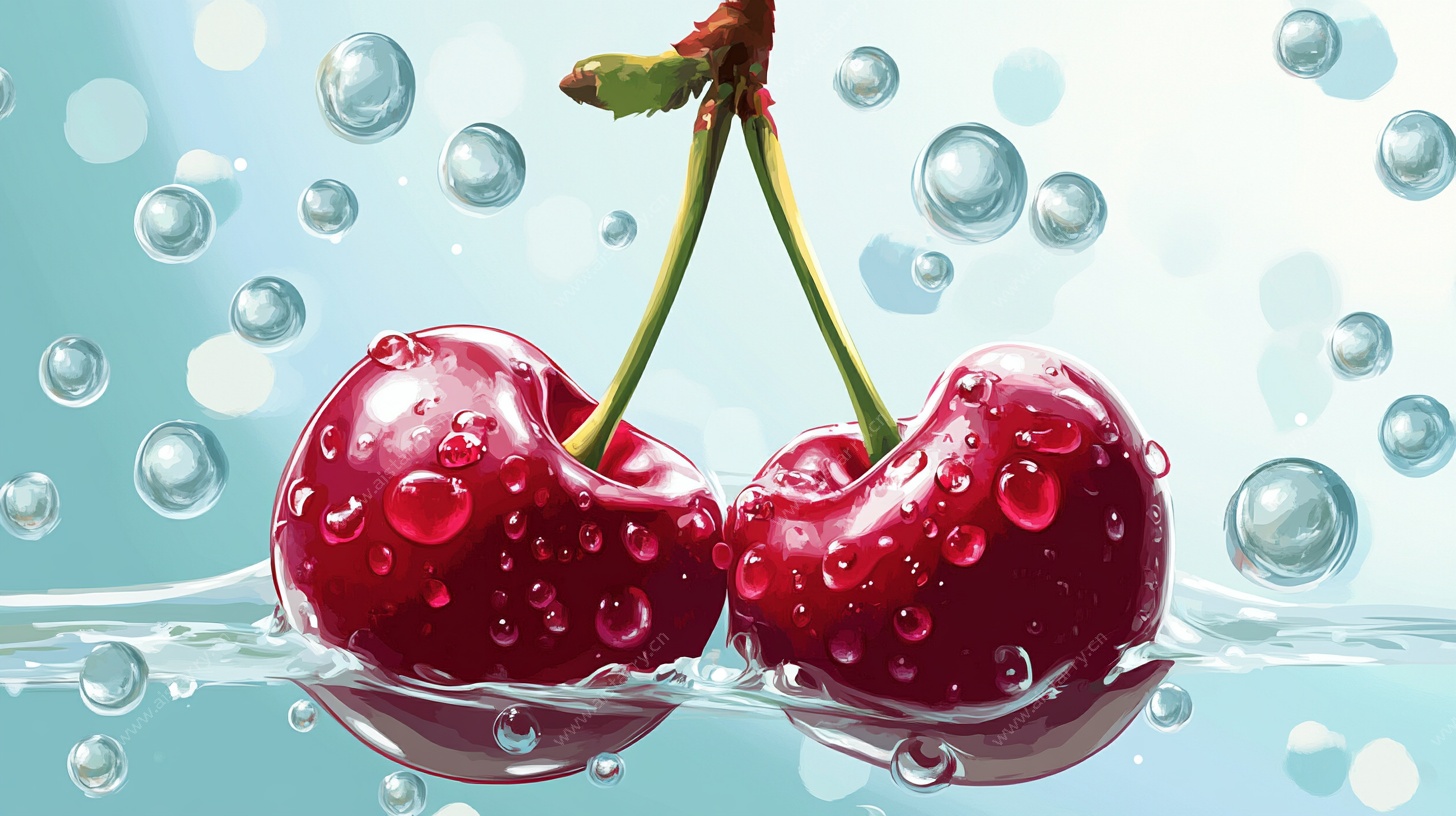 水中双樱桃 水珠晶莹