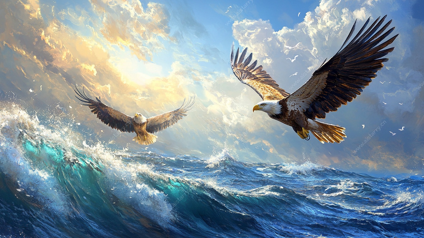 雄鹰翱翔于汹涌大海之上