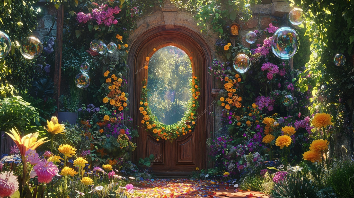 梦幻花园中的神秘木门